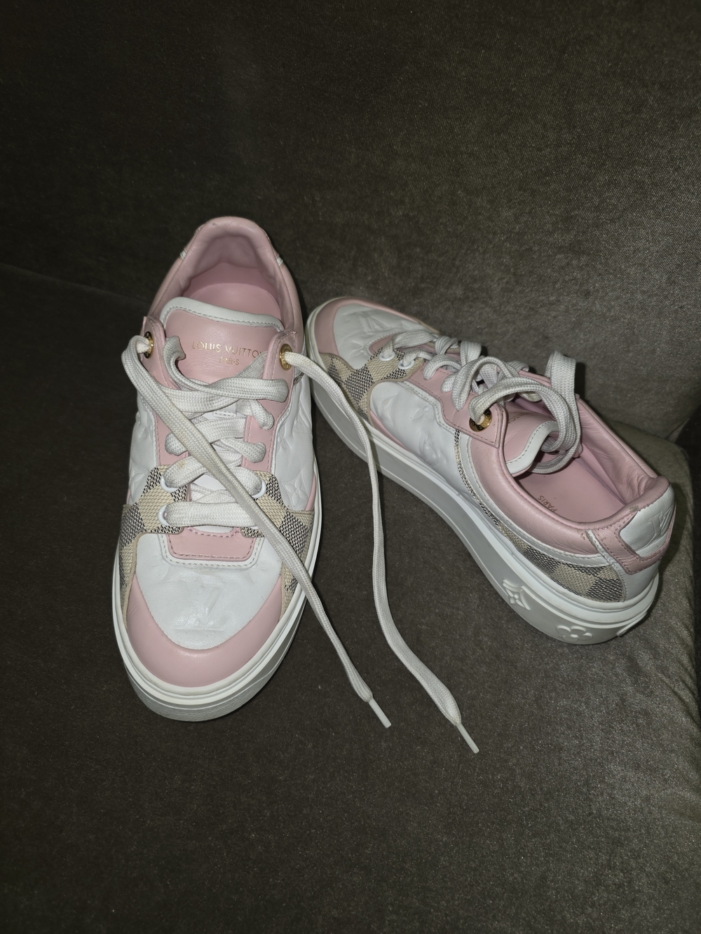 Louis Vuitton Pink and White Low-Top Sneakers